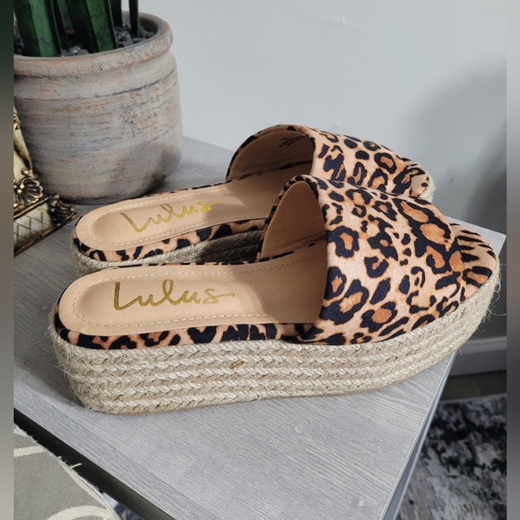 Lulus Platform Espadrille Sandals Leopard Cheetah Animal Slip On Shoes 6 - Picture 1 of 5